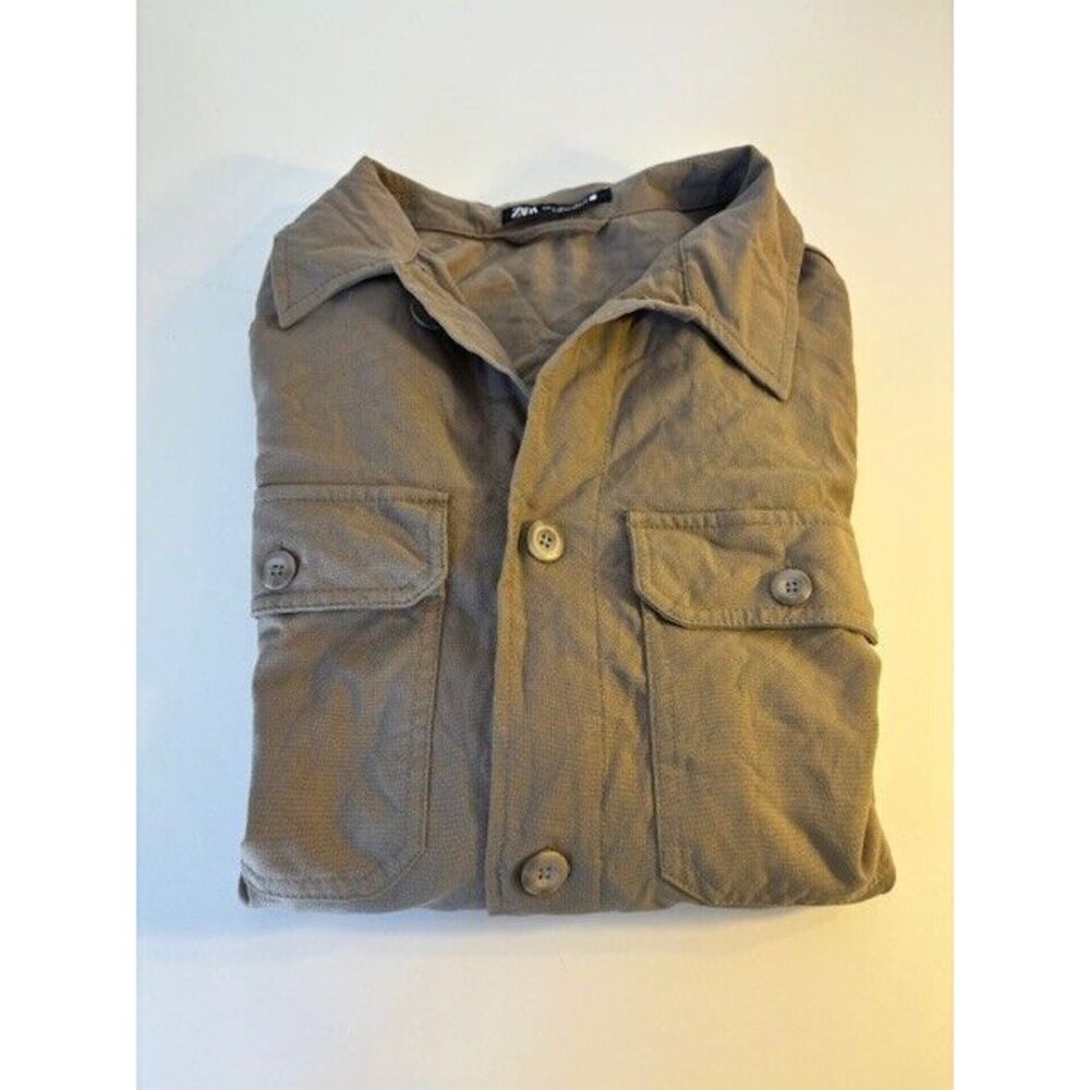 Zara Men's Heavyweight Long-Sleeved Shirt, Size L, Brownish-Gray